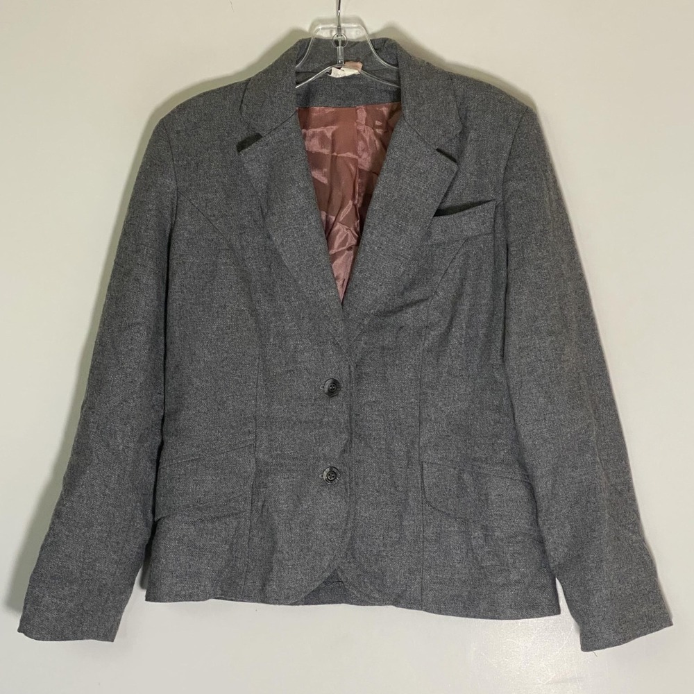 Blazer Jacket Womens 11 Gray Lined Two Button Notch Collar Career Work‎